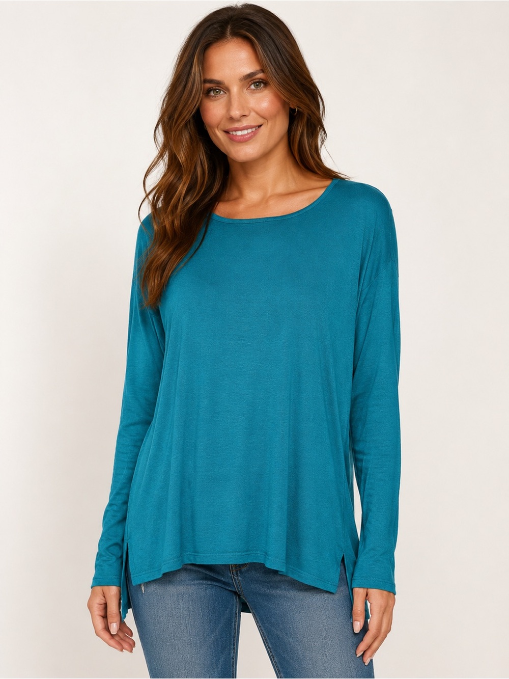 J. Jill Teal Long Sleeve Scoop Neck Top